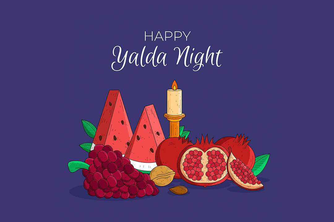 دانلود رایگان وکتور شب یلدا Hand drawn yalda background with fruits and candle