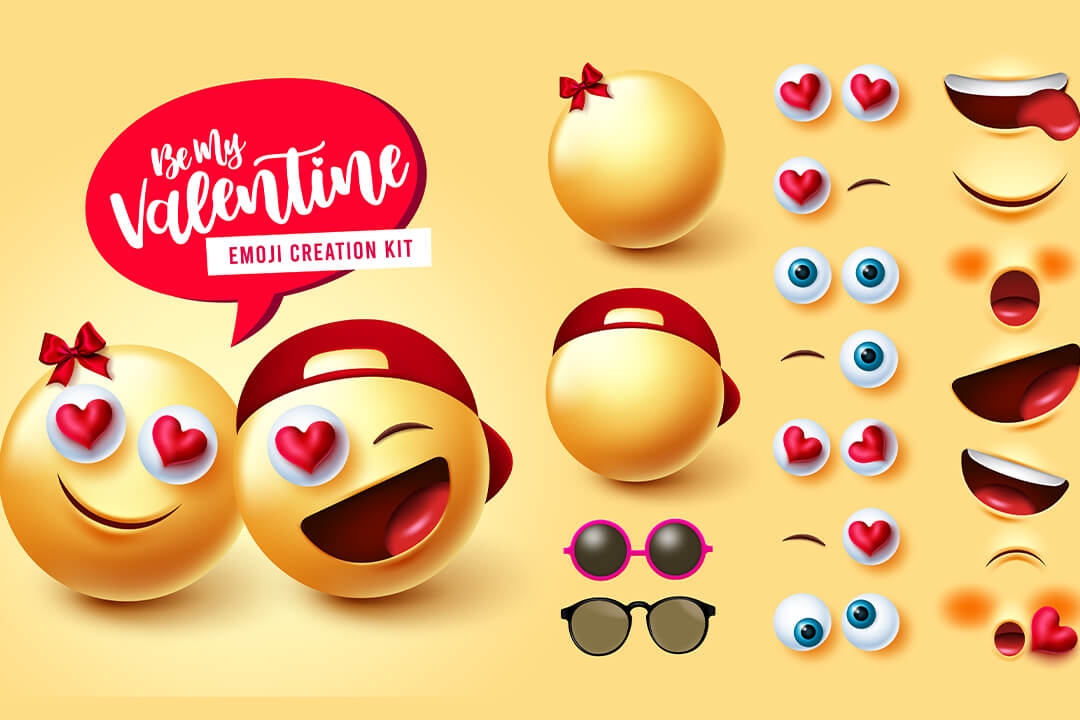 وکتور ۳D ایموجی ولنتاین Emojis couple creator vector set